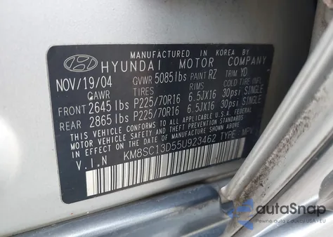 2005 Hyundai Santa Fe Gls z USA, uszkodzony, nr VIN KM8SC13D55U923462